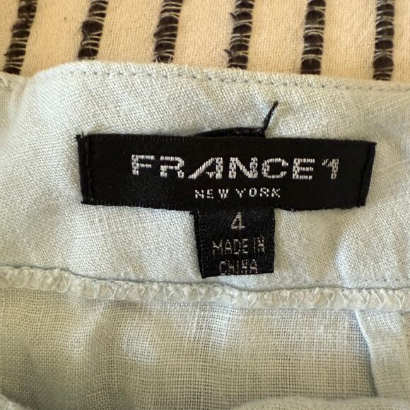 FRANCE 1 90s Vintage Light Blue Linen Wide leg pants wavy hem Ankle Length 4 - Picture 3 of 6